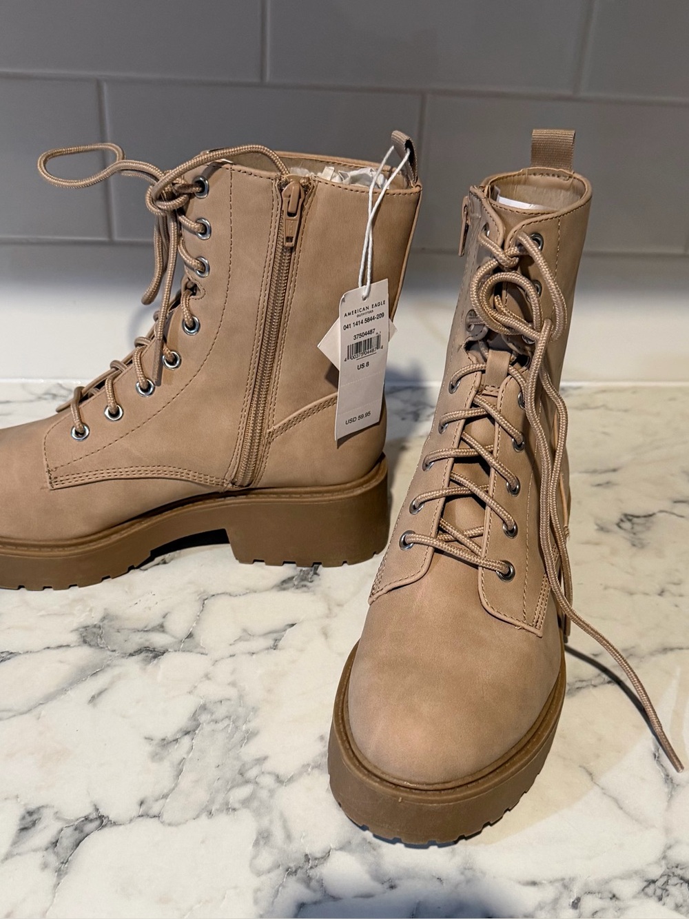 American Eagle Outfitters Taupe Lace-Up Combat Boots